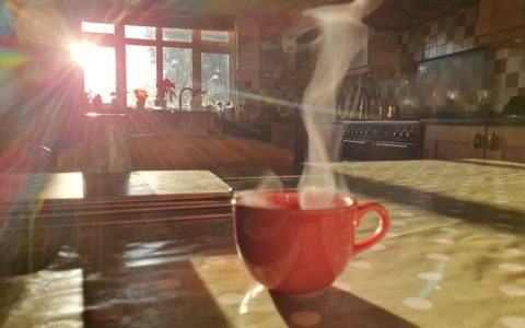 steaming coffee